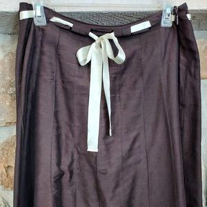 Cute Brown Midi Skirt with Silk Belt